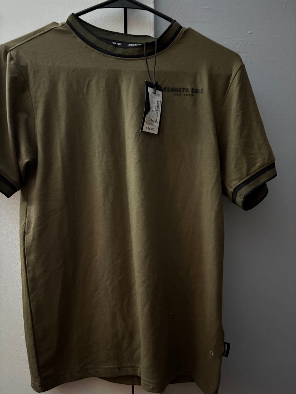 Kenneth Cole New York Olive Crew Neck Short Sleeve Tee with Contrast Trim